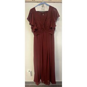 Azazie Bridesmaid Prom 55" Long Dress Burgundy Draped Pleated Medium